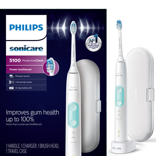 Philips Sonicare ProtectiveClean 5100 Plaque Control, Rechargeable Electric Toothbrush with Pressure Sensor, White Mint